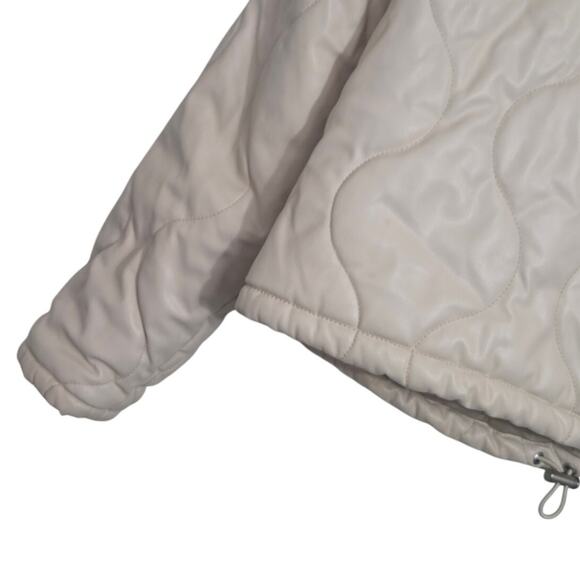 Zara Faux Leather Quilted Puffer Jacket Women's Medium Cropped Ivory - Picture 10 of 13